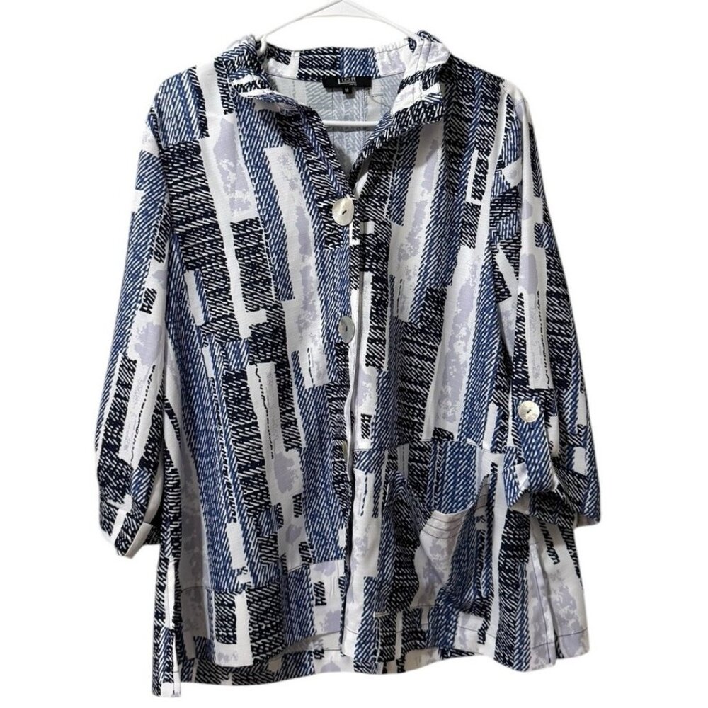 Lior Paris Women Size Medium Tunic Big Button Down Blouse Lagenlook Pockets City